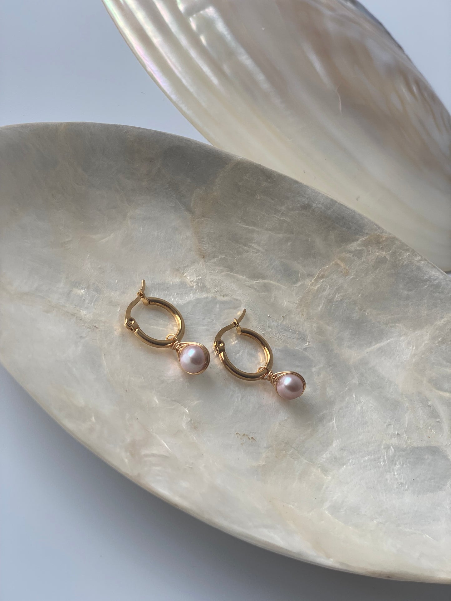 Pink pearl hoops