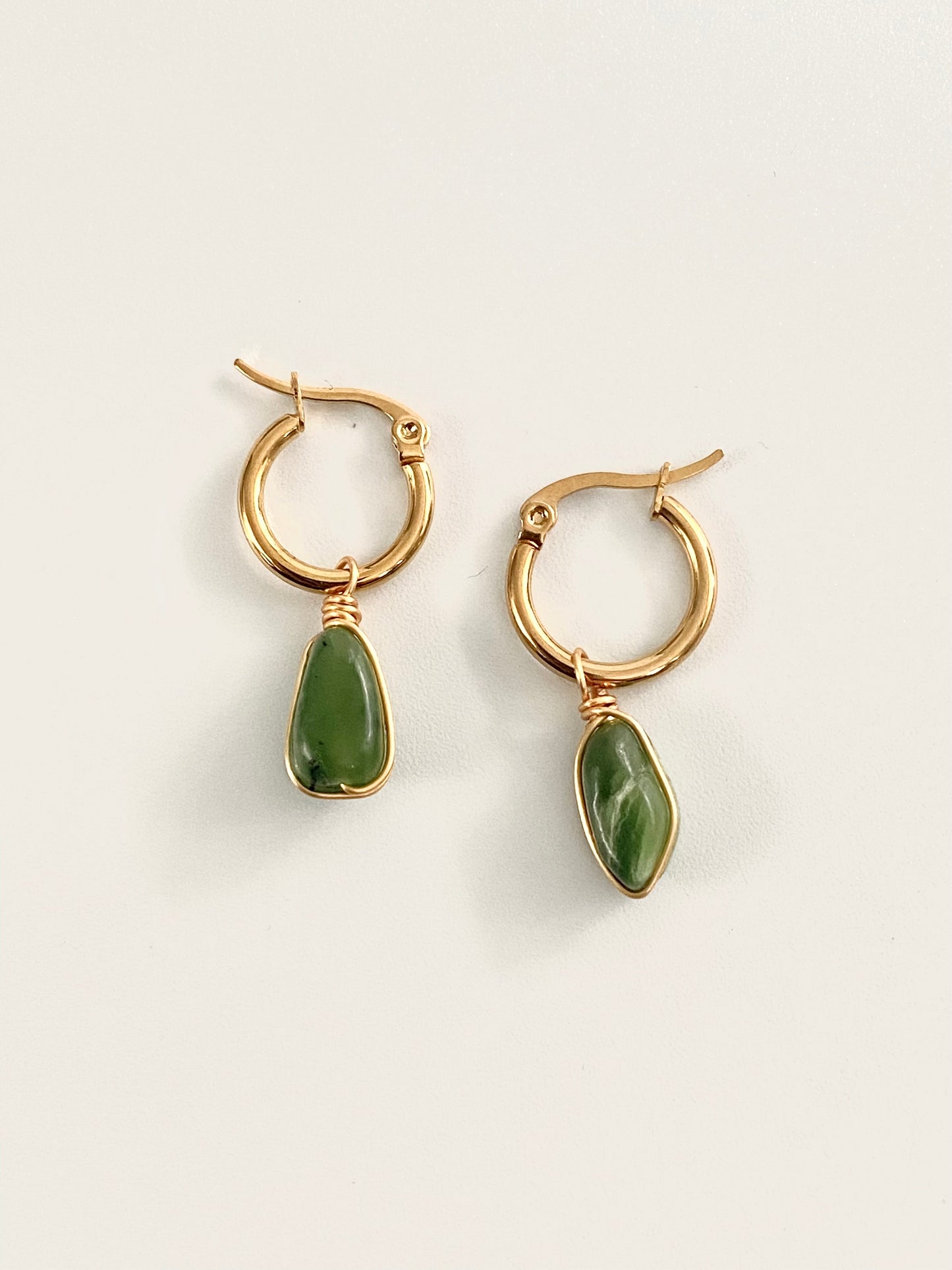 Green Jade Hoops
