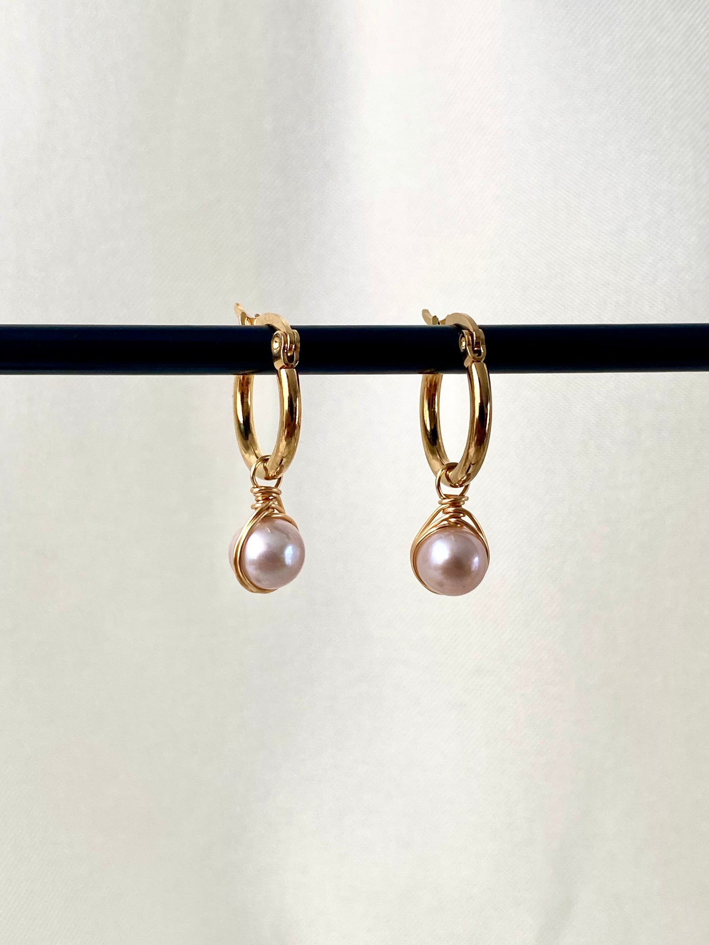 Pink pearl hoops