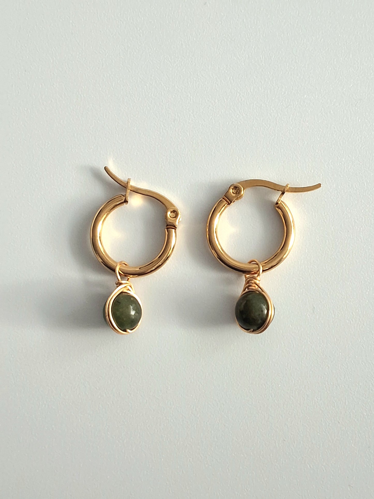 Green Jade Sphere Earthbound Hoops