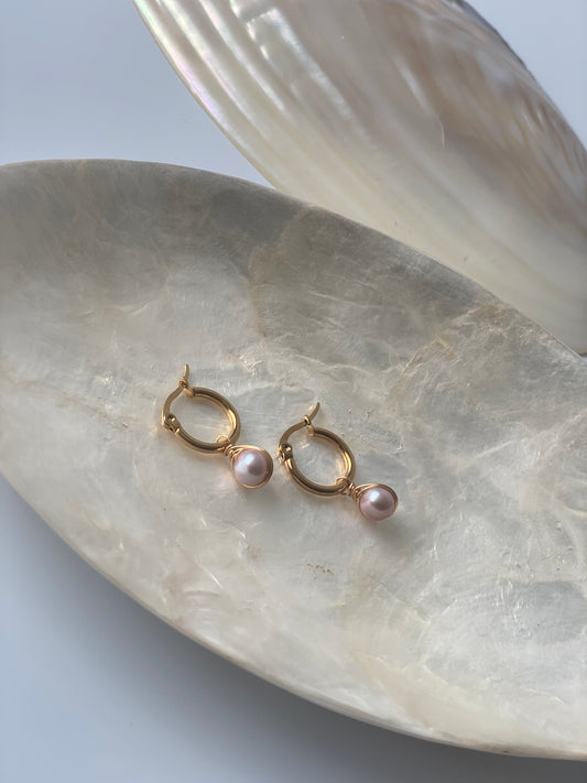 Pink pearl hoops