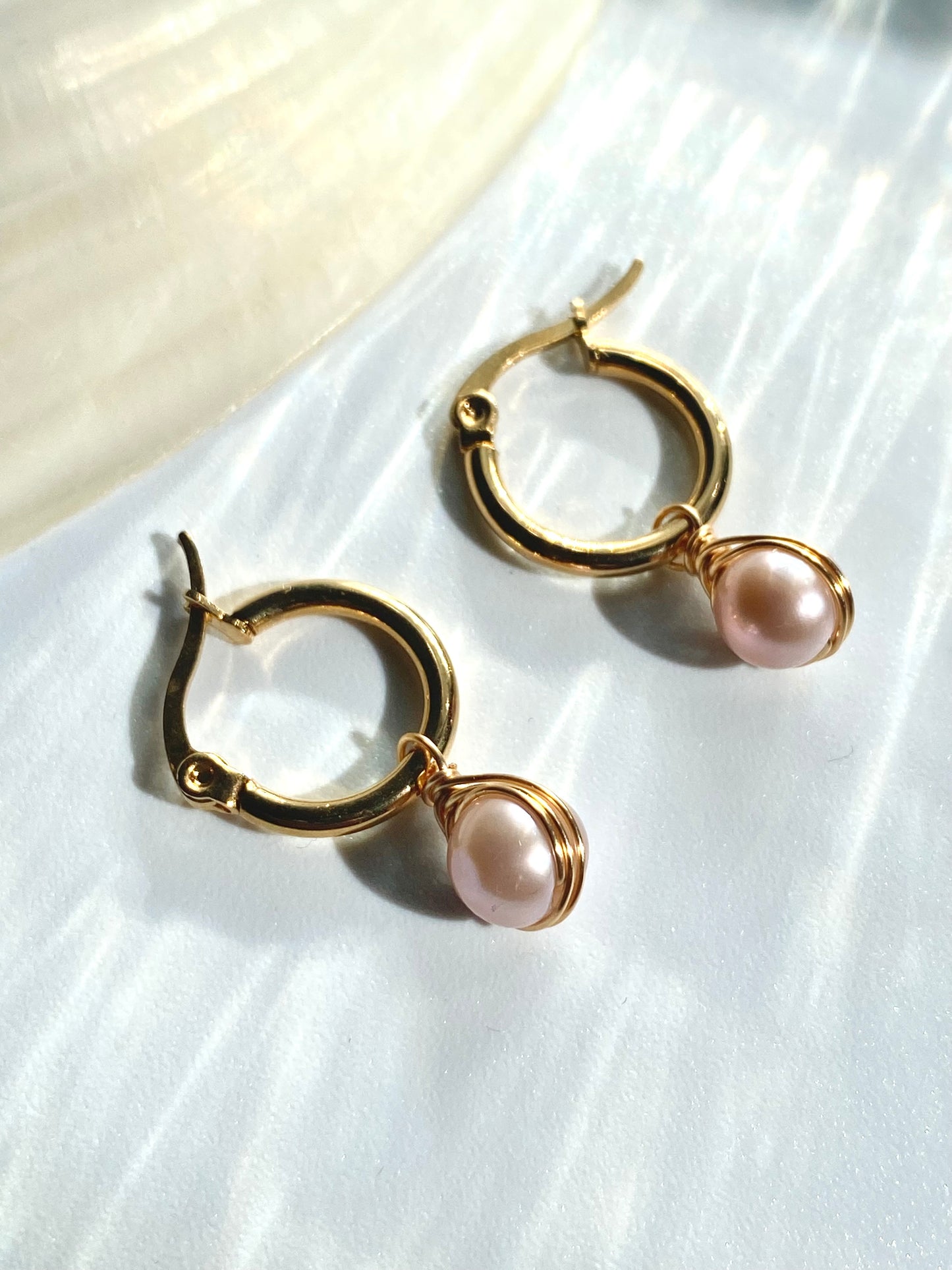 Pink pearl hoops
