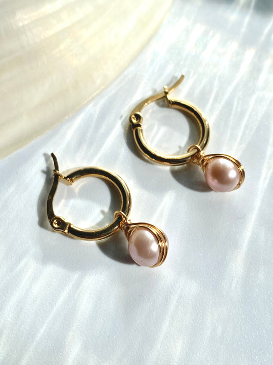 Pink pearl hoops