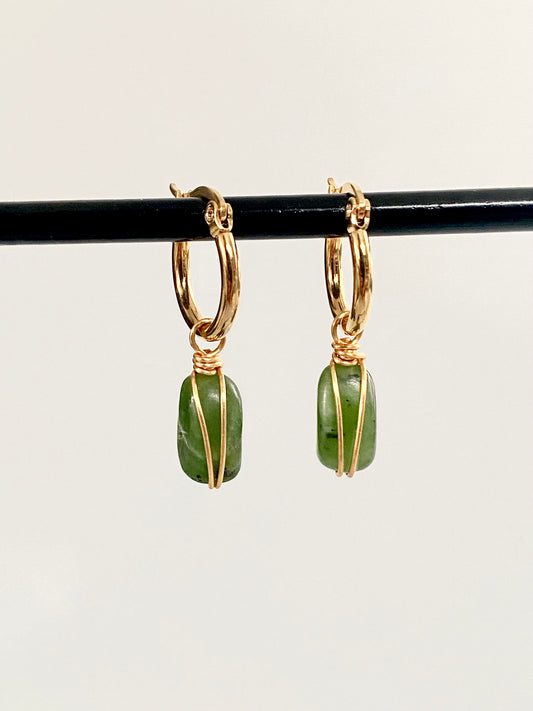 Green Jade Hoops
