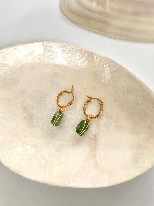 Green Jade Hoops