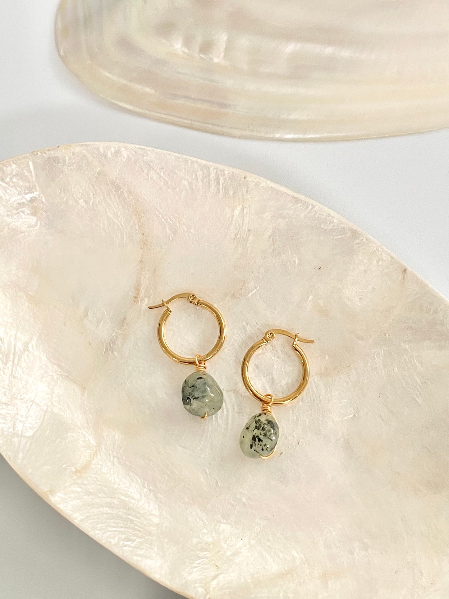 Large Prehnite Hoops