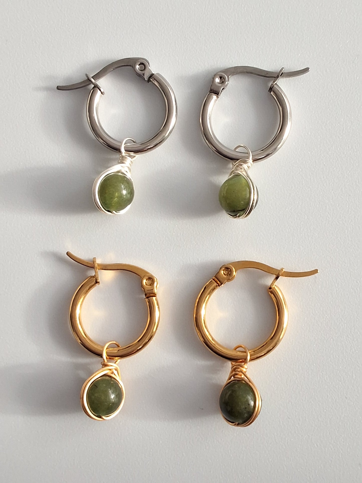 Green Jade Sphere Earthbound Hoops