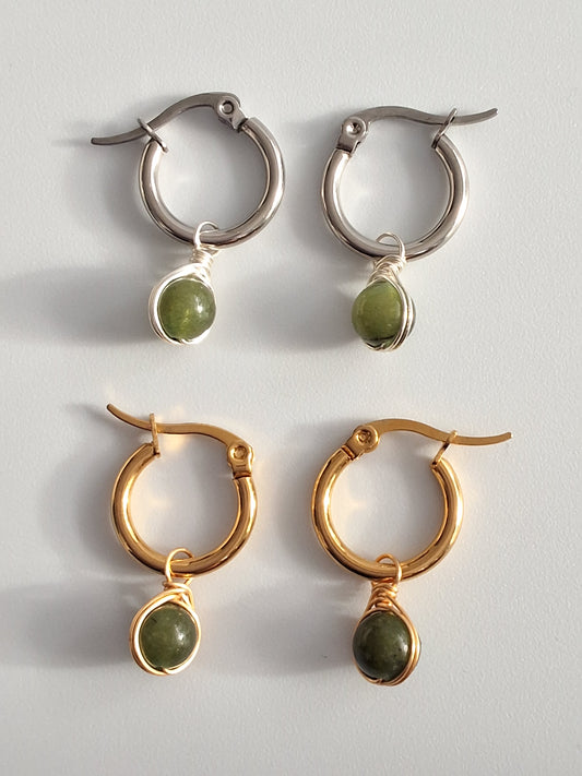 Green Jade Sphere Earthbound Hoops