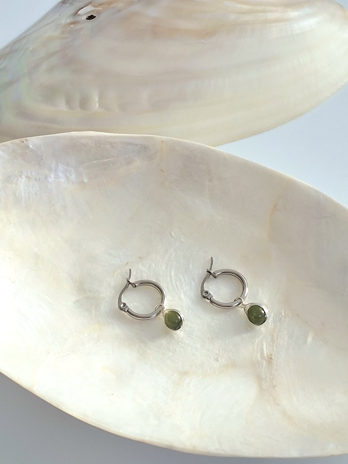 Green Jade Sphere Earthbound Hoops