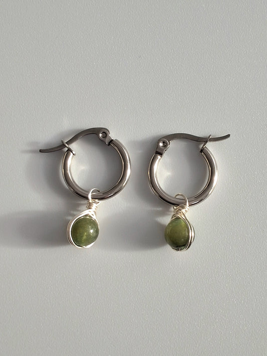 Green Jade Sphere Earthbound Hoops