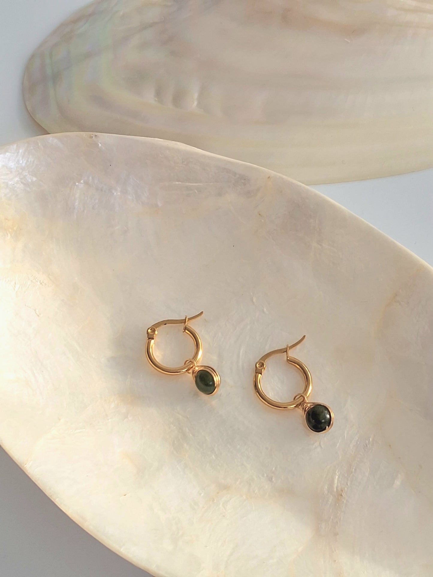 Green Jade Sphere Earthbound Hoops